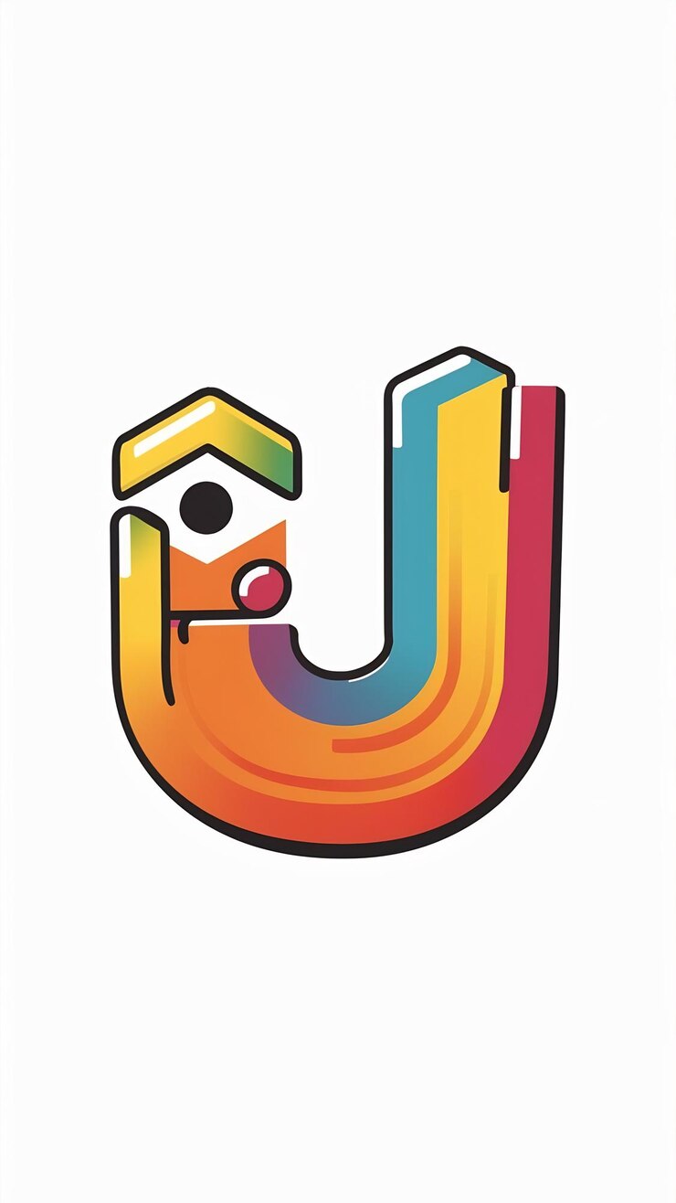 Foto abstracto divertido signo de logotipo de la letra u niños planos hexágono avatar ve