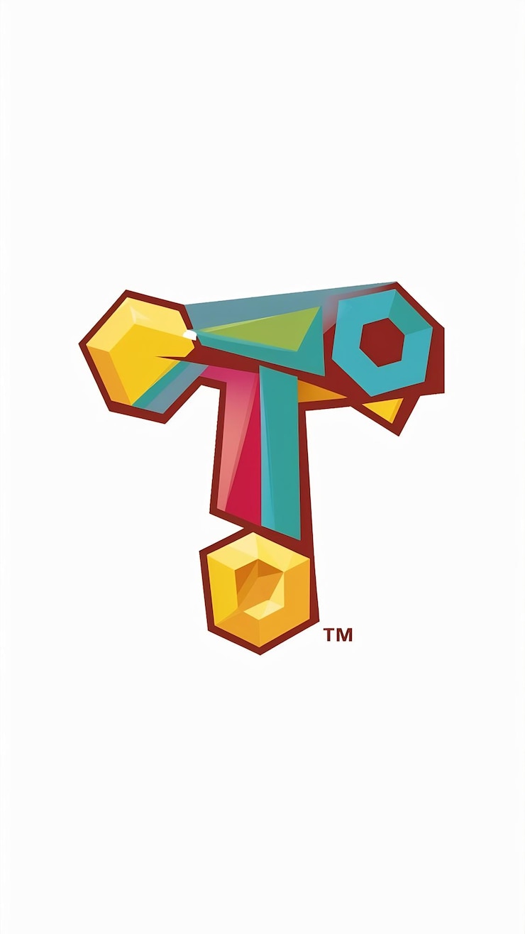Foto abstracto divertido t letra logotipo signo niños planos hexágono avatar ve