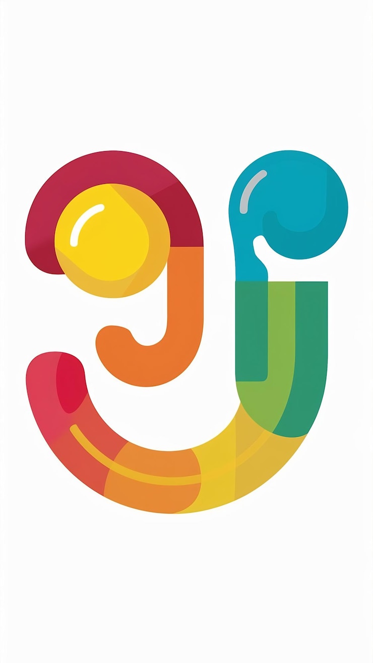 Foto abstracto elementos de forma divertida icono de signo de logotipo de la compañía j registro de letras