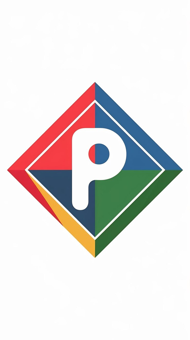 Foto abstracto engraçado colorido rombo ícone letra p logotipo sinal design vetorial
