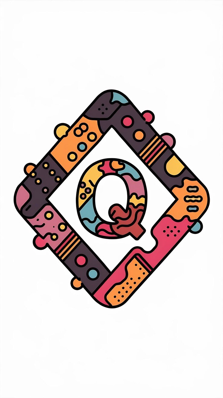 Foto abstracto engraçado colorido rombo ícone letra q logotipo sinal design vetorial