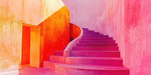 Abstracto Escalera colorida en tonos rosados y naranjas Ilustración generada por IA