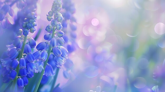 Foto abstracto estandarte floral telón de fondo delicadas flores de muscari en el jardín de primavera sprin ia generativa