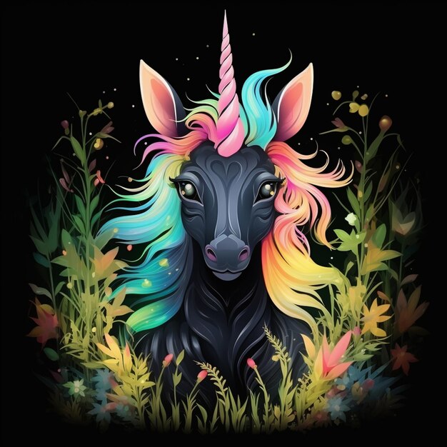 Abstracto estilo de color de agua de la mascota del unicornio sabio en el bosque trófico Generativo Ai