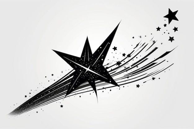 Abstracto Estrella caída Vector Estrella caída negra con elegante rastro de estrellas en fondo blanco Meteoroide Cometa Asteroide Estrellas