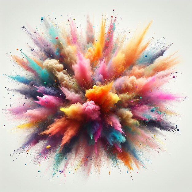 Abstracto explosão de pó multicolor sobre um fundo branco congelamento do movimento de partículas de poeira salpicaduras