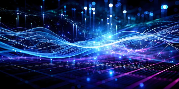 Abstracto Fluxo de Energia Tecnológica em Azul Escuro e Púrpura