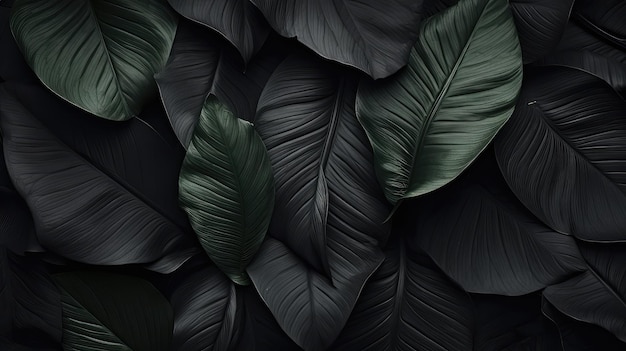 Abstracto Folhas pretas Texturas para folhas tropicais Fundo Natureza escura Folha tropical