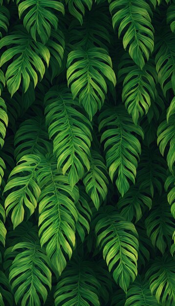 Abstracto follaje y fondo botánico papel tapiz de bosque tropical verde de hojas de monstera
