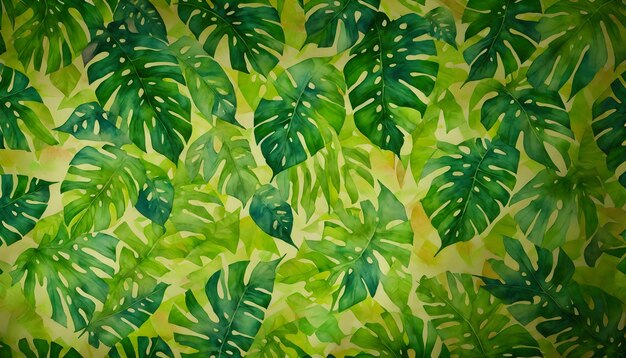 Abstracto follaje y fondo botánico papel tapiz de bosque tropical verde de hojas de monstera