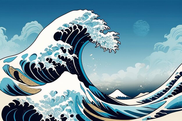 Foto abstracto el fondo al estilo hokusai las olas con el mar