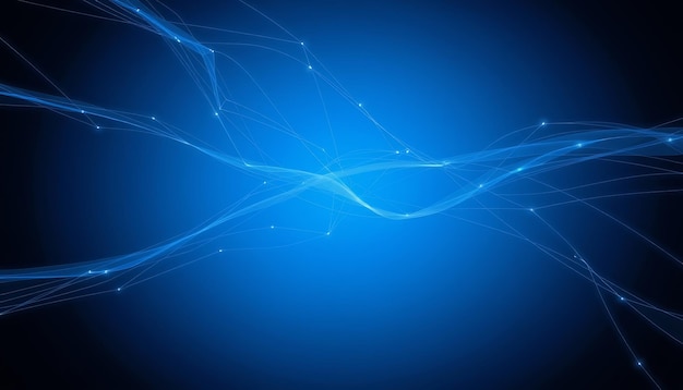 Abstracto Fondo azul con líneas fluidas y puntos brillantes