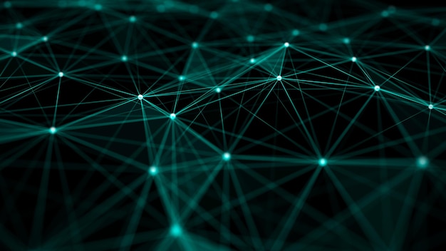 Abstracto fondo digital Visualización de grandes datos Estructura de conexión de red Ciencia fondo verde Renderización en 3D