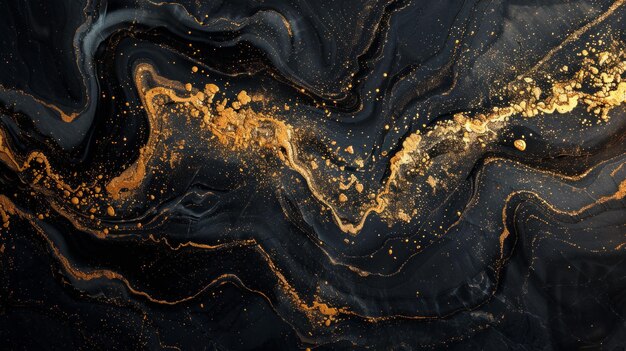 Abstracto fondo de mármol negro y dorado pintura decorativa vertido textura diseño elegante de mármol de roca AI generativo