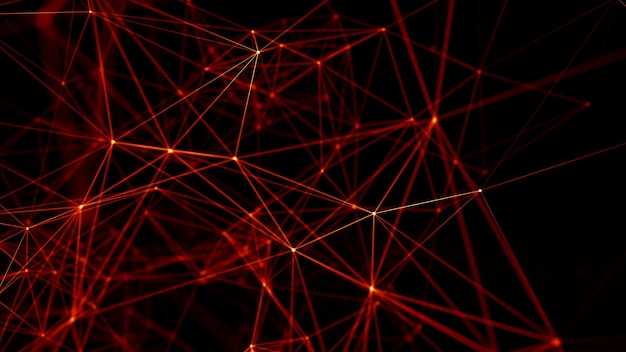 Abstracto fondo rojo Estructura de conexión de red Renderización en 3D