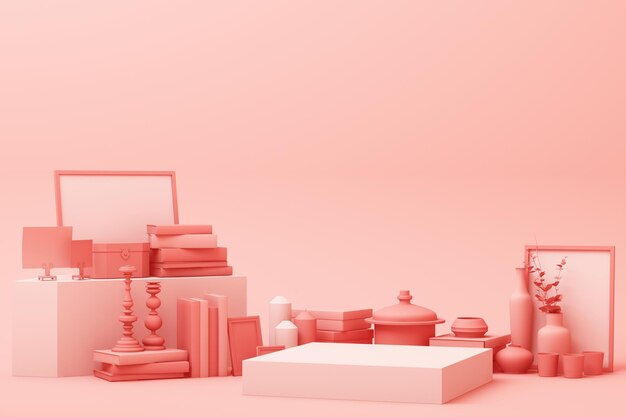 Abstracto forma geométrica escena de color rosa pastel minimalista con decoración y diseño de accesorios para exhibición de cosméticos o productos podio renderizado en 3D
