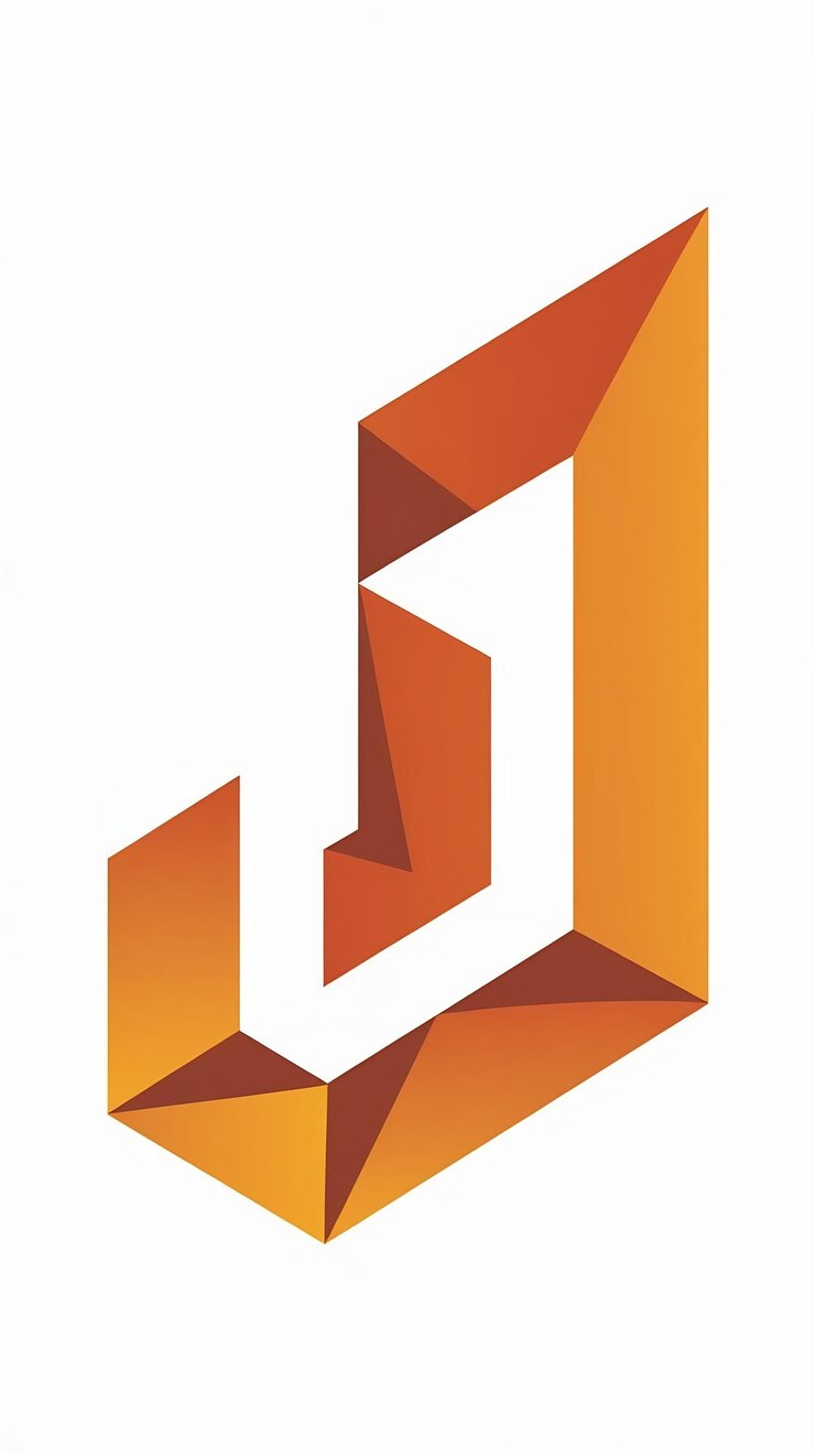 Foto abstracto de forma de rombo naranja j icono letra vector elemento del logotipo