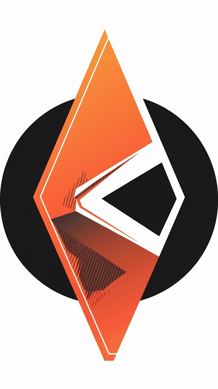 Foto abstracto de forma de rombo naranja k icono letra vector elemento del logotipo