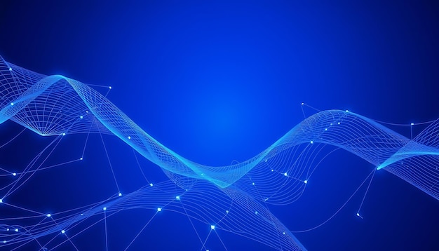 Abstracto Fundo de rede azul com linhas e pontos brilhantes