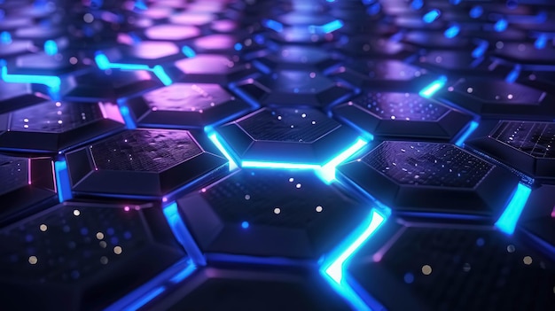 Abstracto Fundo futurista com hexágonos e luzes de néon azul Conceito Design de Inovação Digital