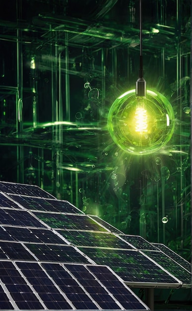 Foto abstracto futurista energia verde cor de néon fundo vertical