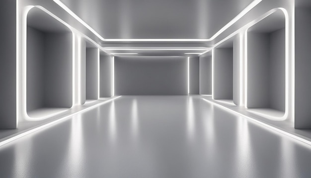 Abstracto Futurista piso vacío y sala Corredor SciFi Con luz para