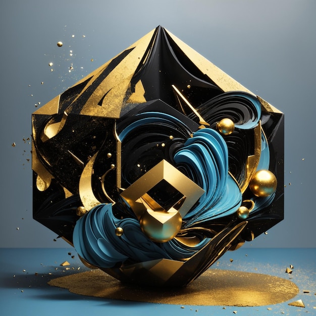 Abstracto geométrico en 3d azul y dorado claro