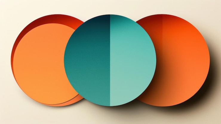 Foto abstracto geométrico círculos naranja y amarillos turquesa en lienzo blanco