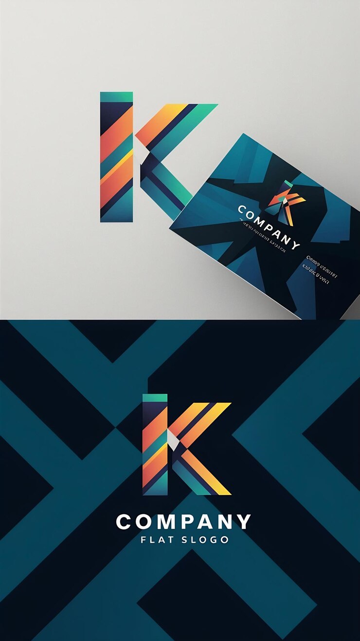 Foto abstracto icono plano k signo símbolo logotipo de la compañía con tarjeta de visita