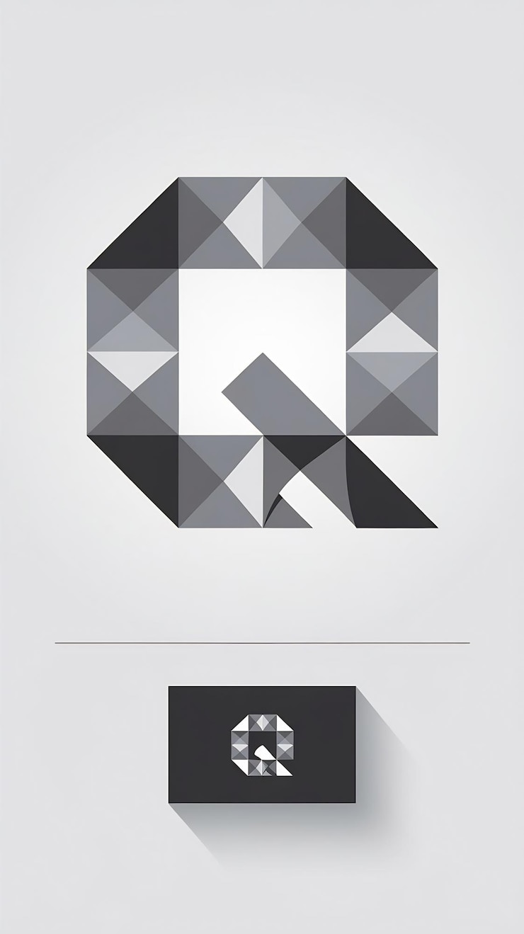Foto abstracto icono plano q signo símbolo logotipo de la compañía con tarjeta de visita