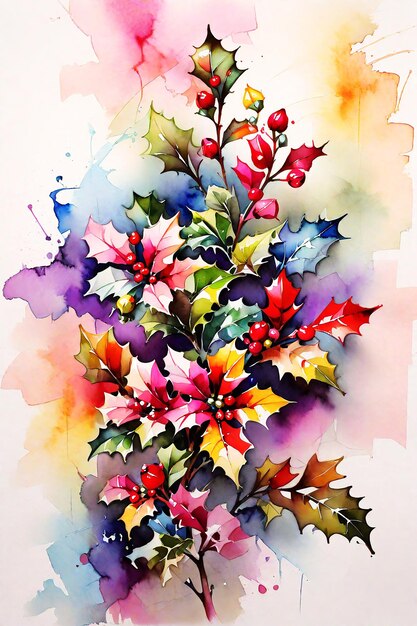 abstracto impresionante multicolor pintura de flores de holly acuarela en alta definición