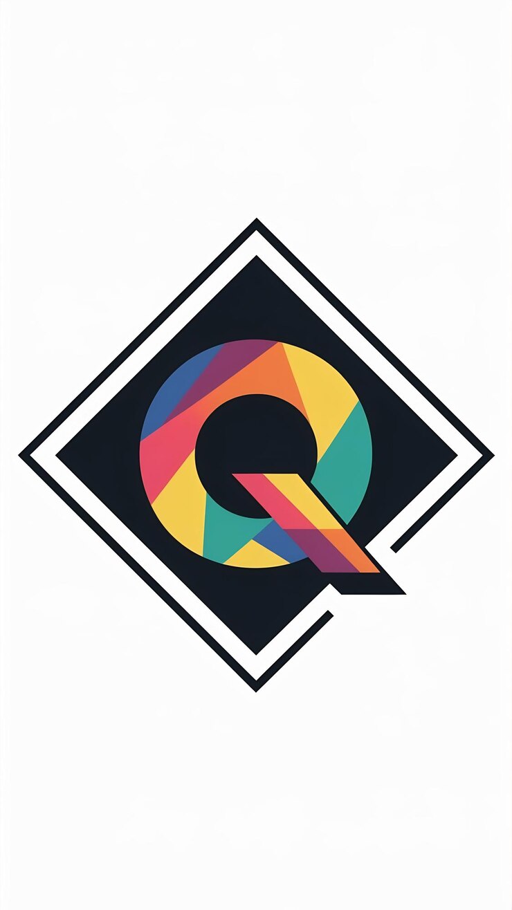 Foto abstracto de la letra q en el icono del logotipo del rombo fun logotipo de la compañía signo vecto