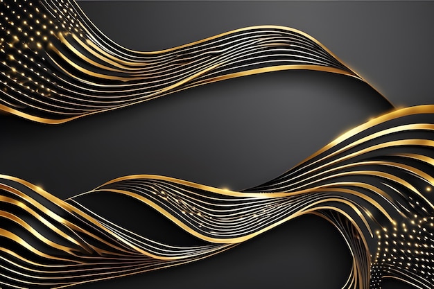 Abstracto linhas de onda pretas e douradas curva ondulado fundo de luxo elementos dourados gerados pela IA