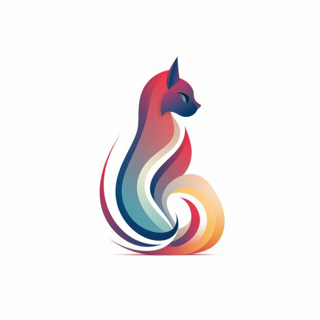 Abstracto logotipo moderno de gato en forma de R sentado sin fondo minimalista