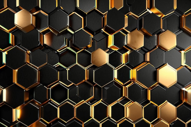 Abstracto lujo negro y oro hexágonos fondo