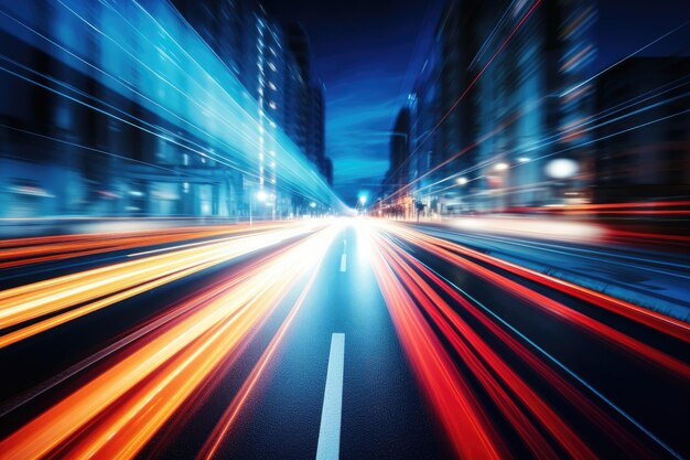Abstracto luz de velocidade dinâmica de longa exposição na estrada rural da cidade Ai gerada