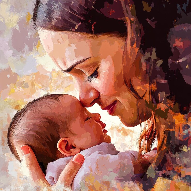 Abstracto Madre recién nacido vínculo visual creativo de amor y emoción