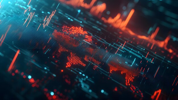 Abstracto Mapa digital del mundo con visualización de datos rojos y azules