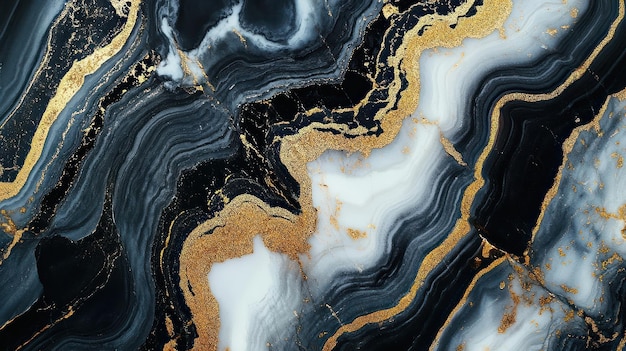 Abstracto Marmolado giratorio negro blanco y dorado