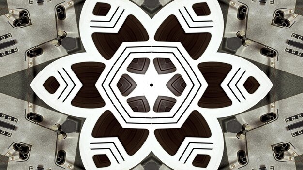 Abstracto Metálico Concepto industrial y tecnológico Patrón simétrico Ornamental Decorativo Kaleidoscopio Movimiento Círculo geométrico y formas estelares