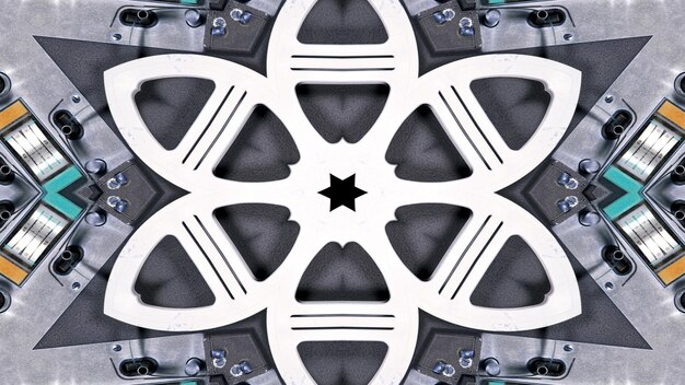 Abstracto Metálico Concepto industrial y tecnológico Patrón simétrico Ornamental Decorativo Kaleidoscopio Movimiento Círculo geométrico y formas estelares