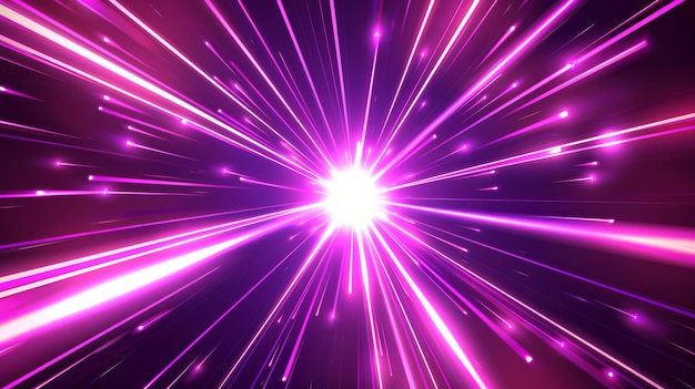 Abstracto néon rosa raios roxos movimento circular centrado em um fundo preto uma rota de viagem espacial perspectiva explosão energia de deformação ilustração moderna