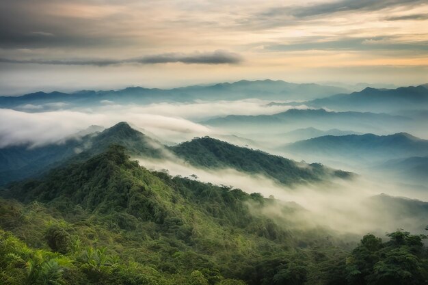 Abstracto Oasis de la naturaleza en Kew Mae PanChiang Mai Bosques exuberantes Montañas majestuosas Danza de nubes brumosas