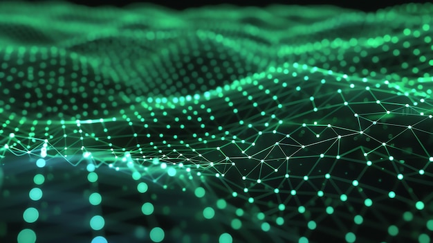 Abstracto onda verde brillante tecnología futurista big data y concepto de inteligencia artificial renderización 3D