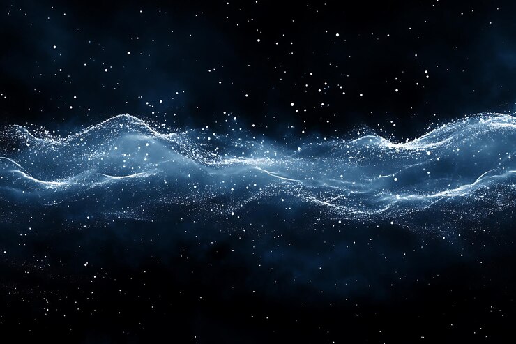 Abstracto Ondas brillantes azules en fondo oscuro para el diseño creativo