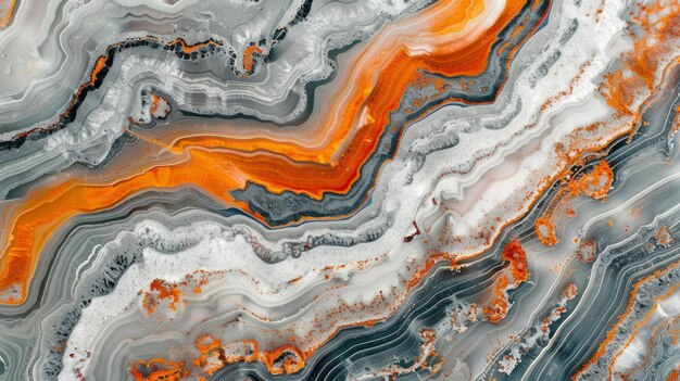 Foto abstracto ondas de mármore fundo acrílico cinza laranja mármore textura ágata padrão de ondulação