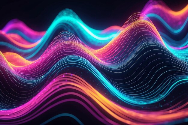 Abstracto Ondas digitais em visualização de luz de néon