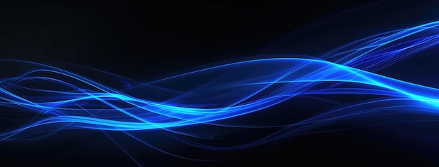 Foto abstracto ondas de luz azul sobre un fondo negro