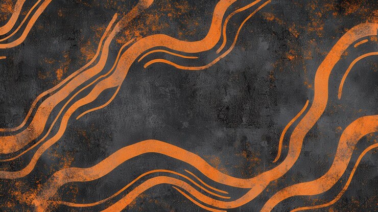 Abstracto Ondas naranjas sobre un fondo gris oscuro