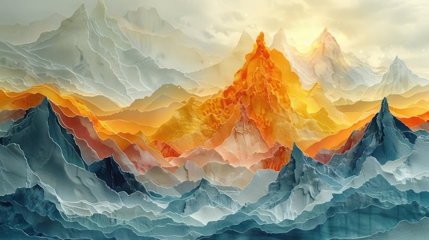 Abstracto Paisaje montañoso en colores cálidos
